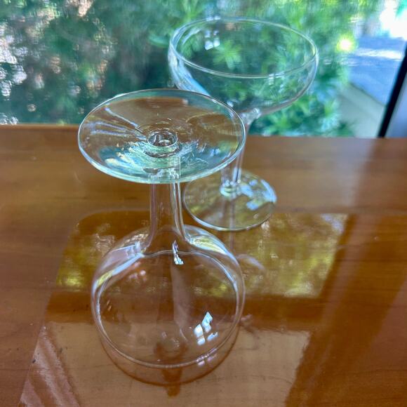 Vintage Coupe Glasses Set of 2 – Clear Stemmed Cocktail or Champagne Glasses - Picture 9 of 11